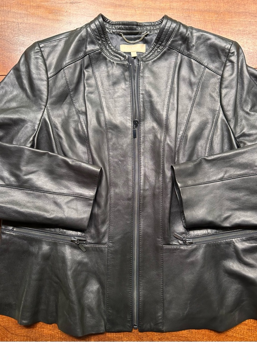 Talbots Black Lambskin Leather Jacket Women’s Size 20 Peplum Zip Front Soft Luxe